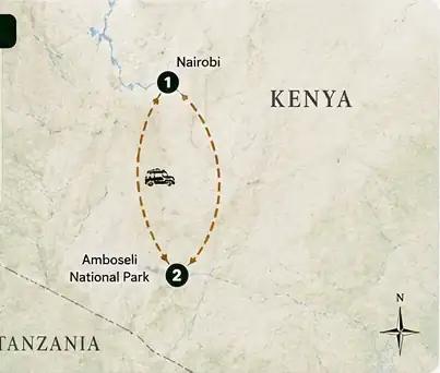Route map for 3-Day Amboseli Elephant Encounters & Kilimanjaro Luxury Safari
