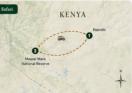 Route map for 3-Day Masai Mara Luxury Big 5 & Migration Safari